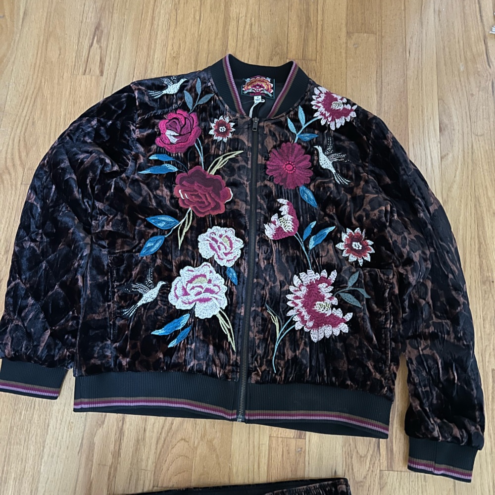 Johnny Was Junia Leopard Print Velvet Floral Jacket